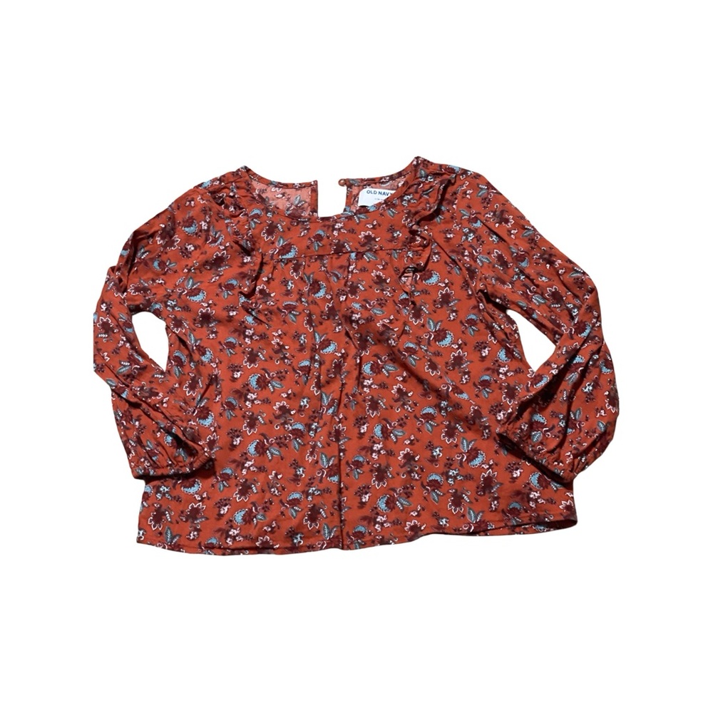 Old Navy Rust Floral Ruffle Blouse